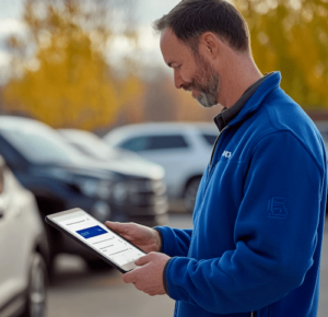 Man with ai inspection solution in hands