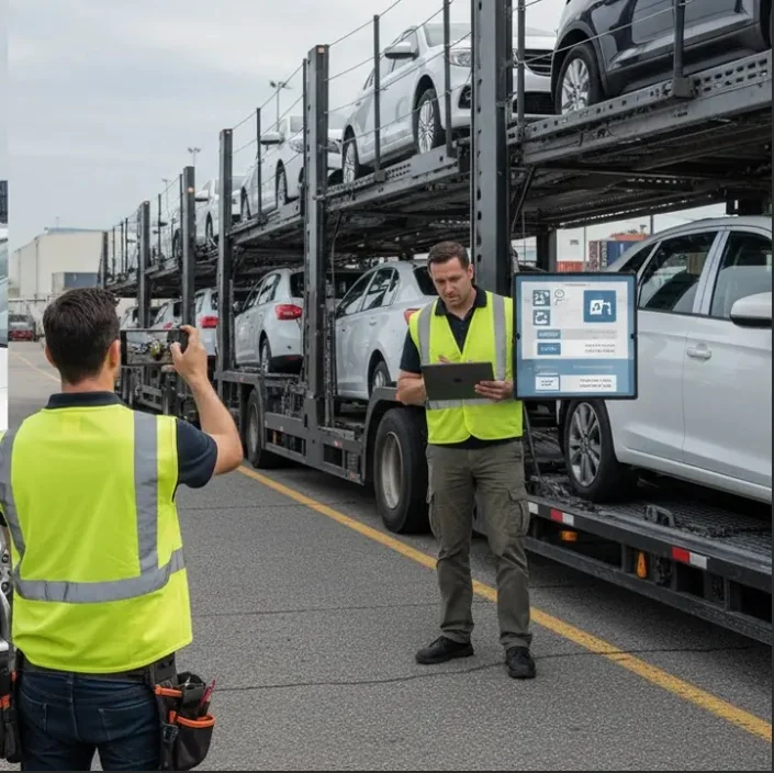 AI vehicle inspection during transport loading