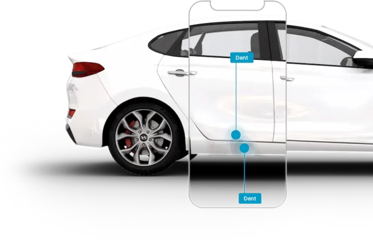 AI détectant une bosse sur une voiture à l’aide de la caméra du smartphone