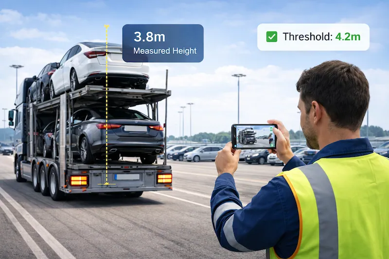 Mobile truck height measurement of car carrier at vehicle terminal